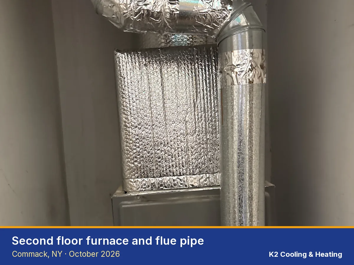 Second floor furnace and flue pipe in Commack