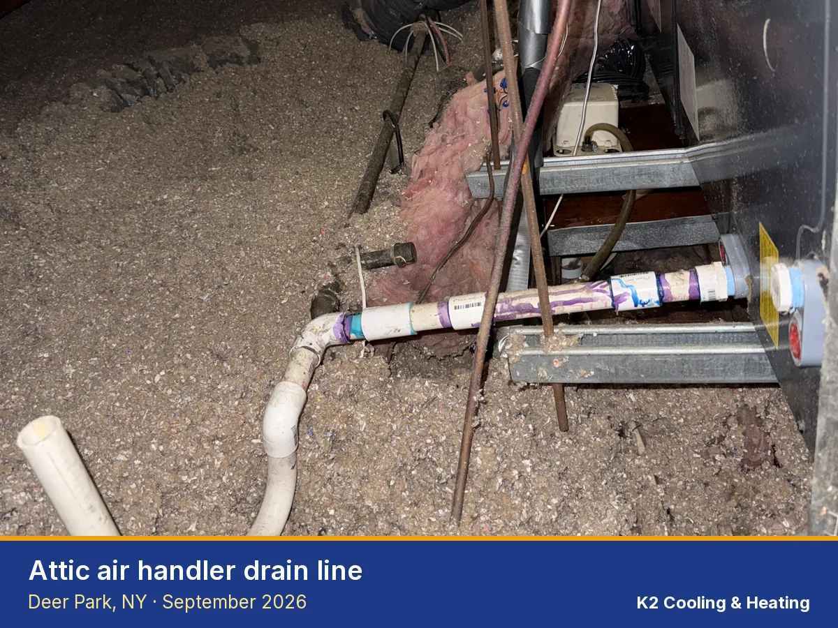 Attic air handler drain line in Deer Park