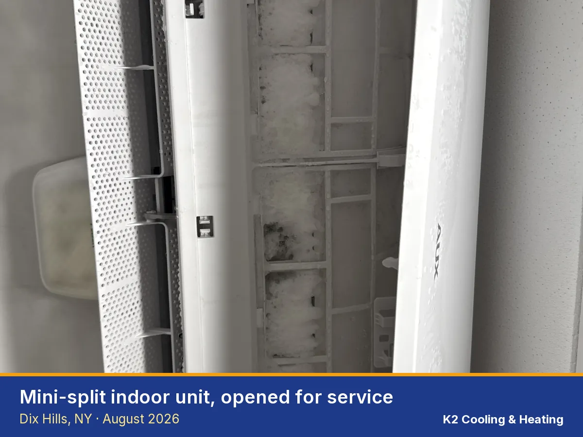 Ductless mini-split indoor unit opened for service in Dix Hills
