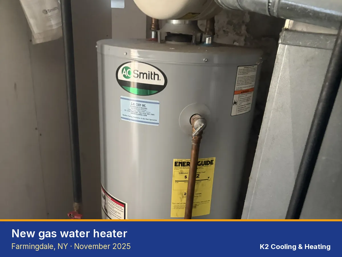 New gas water heater installed in Farmingdale