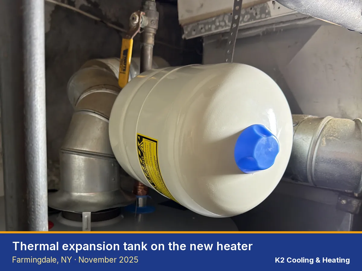 Thermal expansion tank on a new water heater in Farmingdale