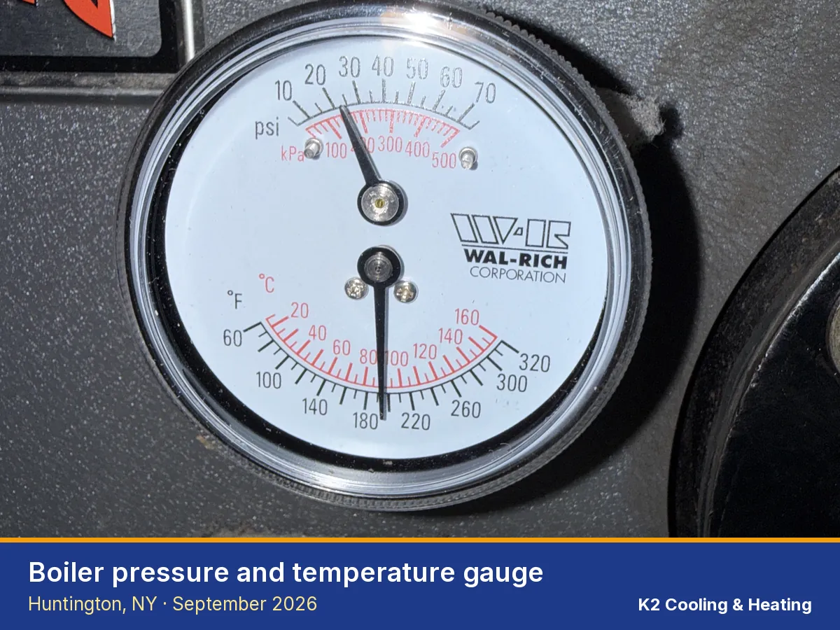 Boiler pressure and temperature gauge in Huntington