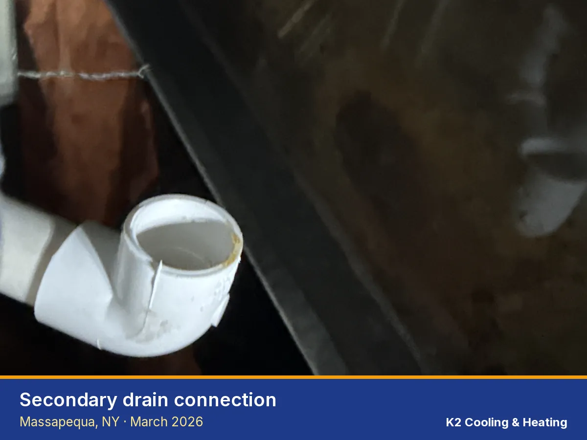 Secondary condensate drain connection in Massapequa