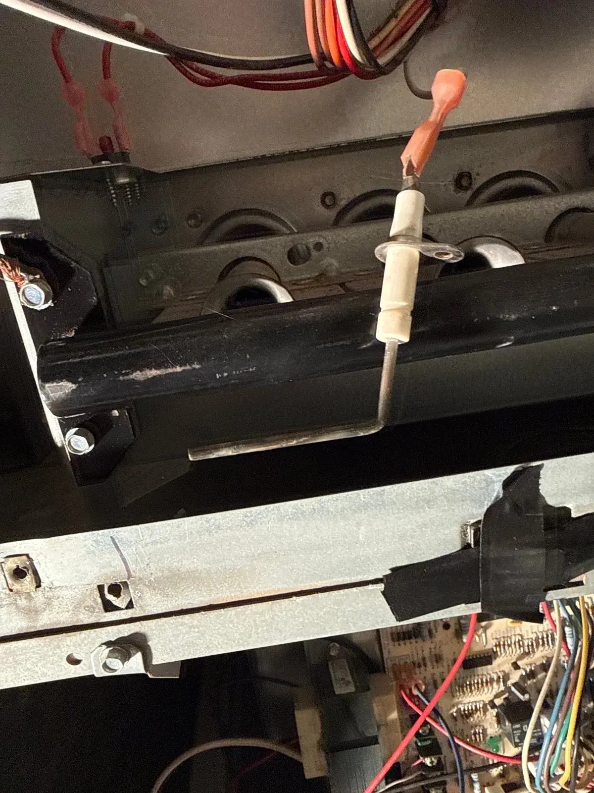 Flame sensor and burner assembly on a gas furnace, Babylon NY