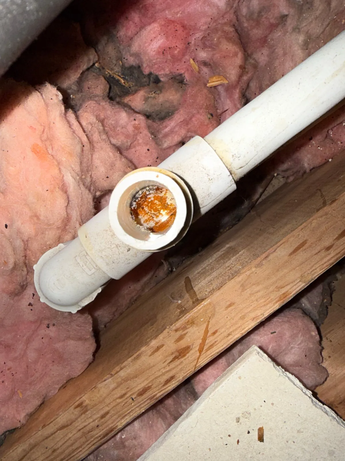 Condensate drain fitting in the attic, Commack NY