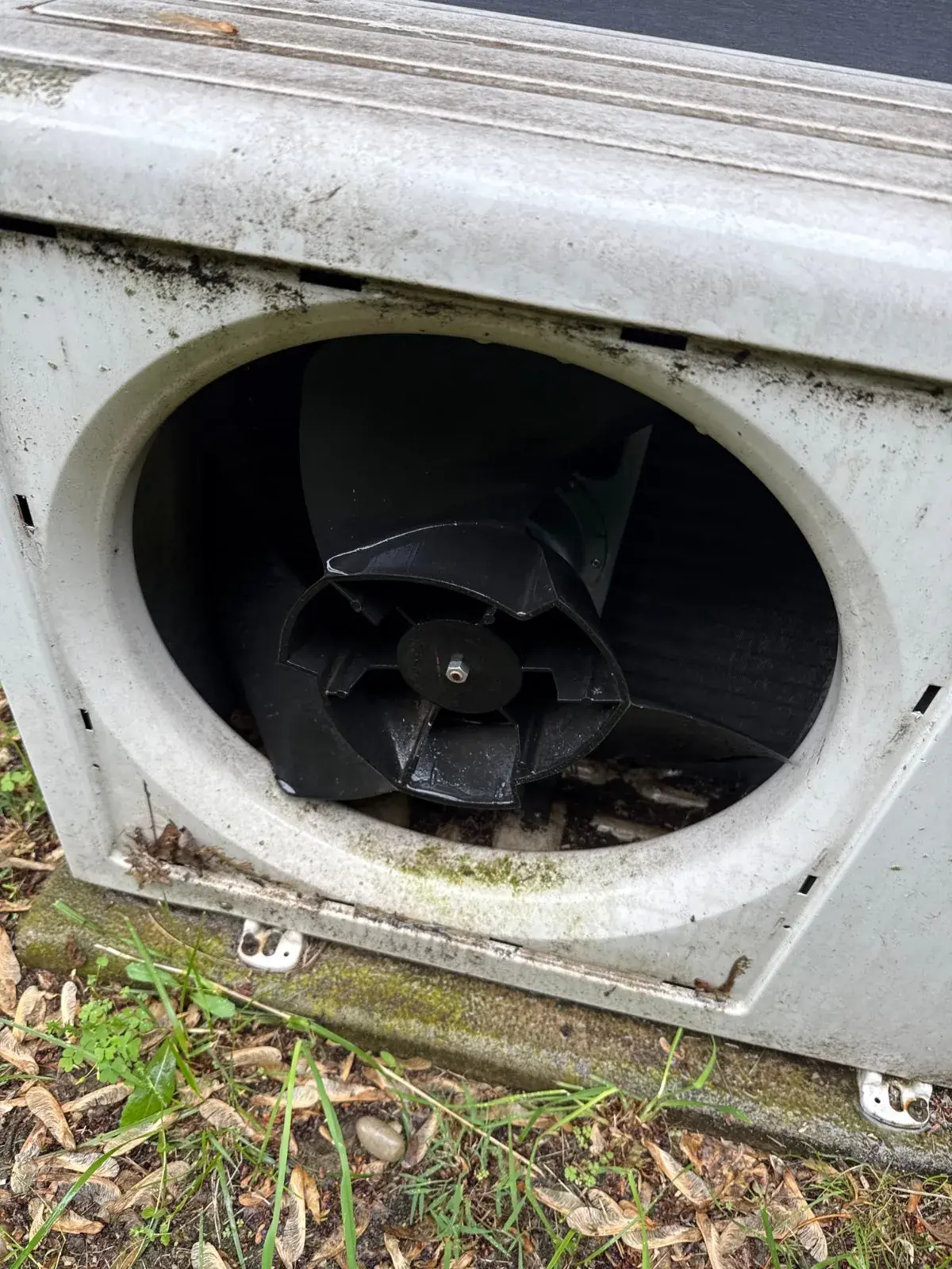 Mini-split outdoor fan before the chemical cleaning, Commack NY