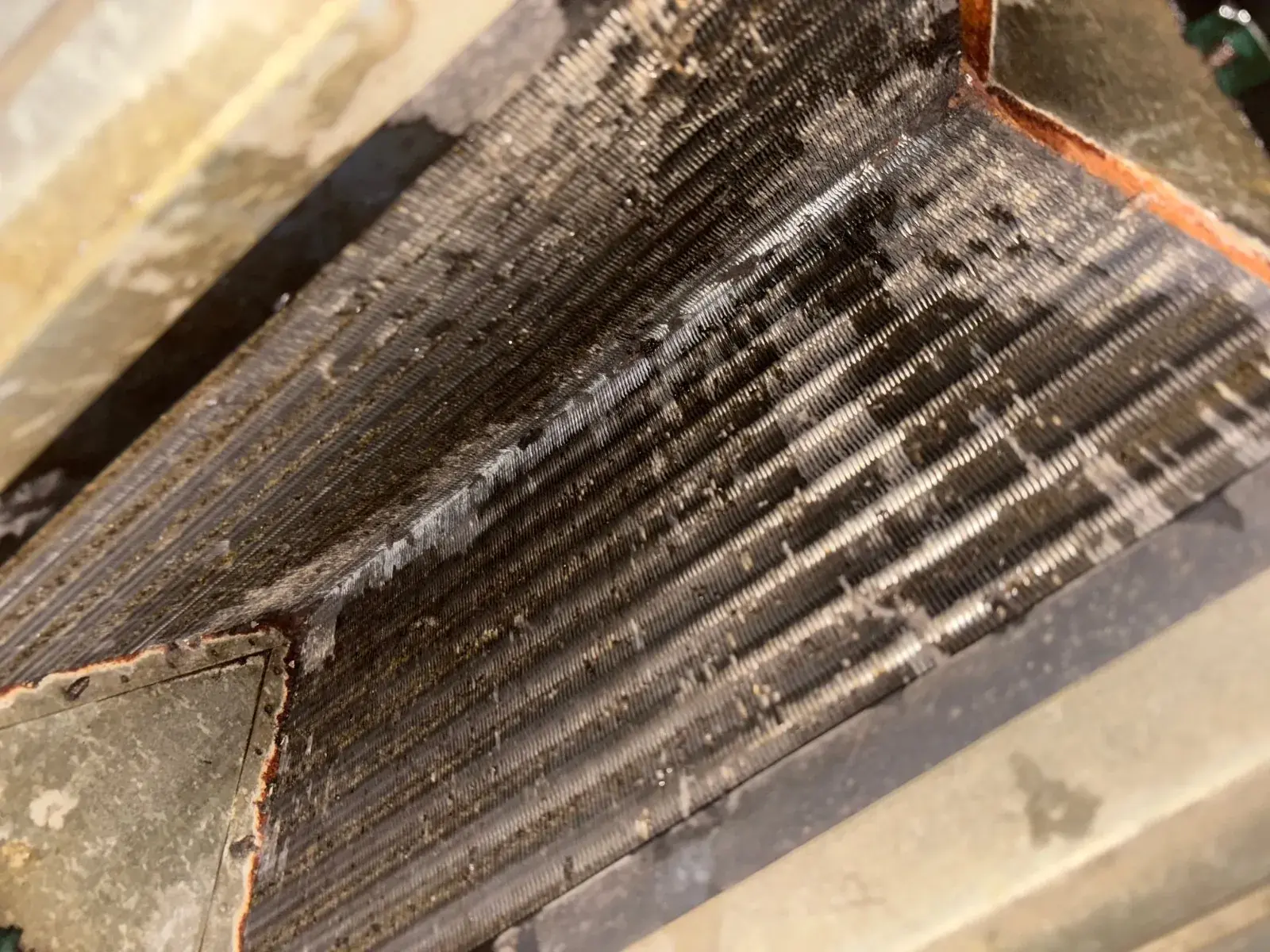 Evaporator coil before cleaning, Commack NY