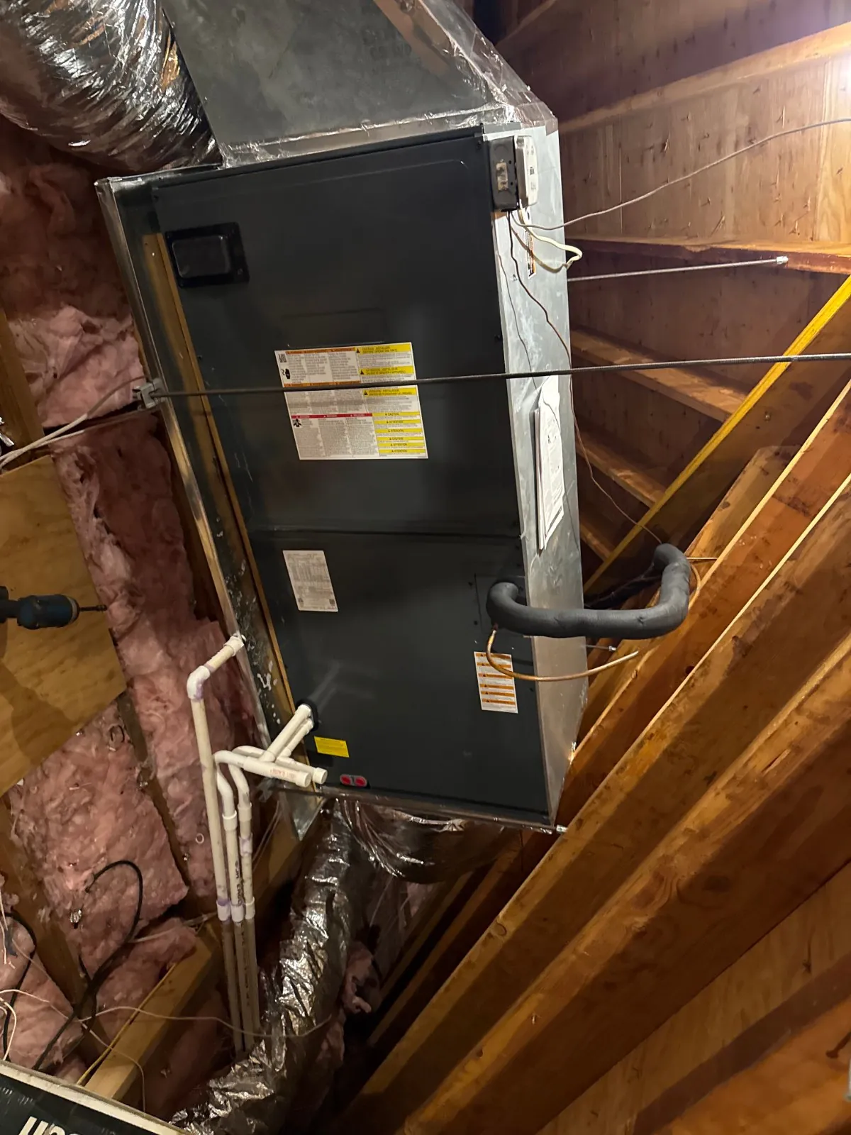 New air handler installed in a Deer Park attic