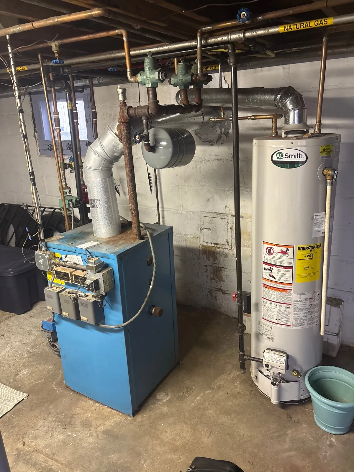 Boiler and water heater in a Deer Park basement