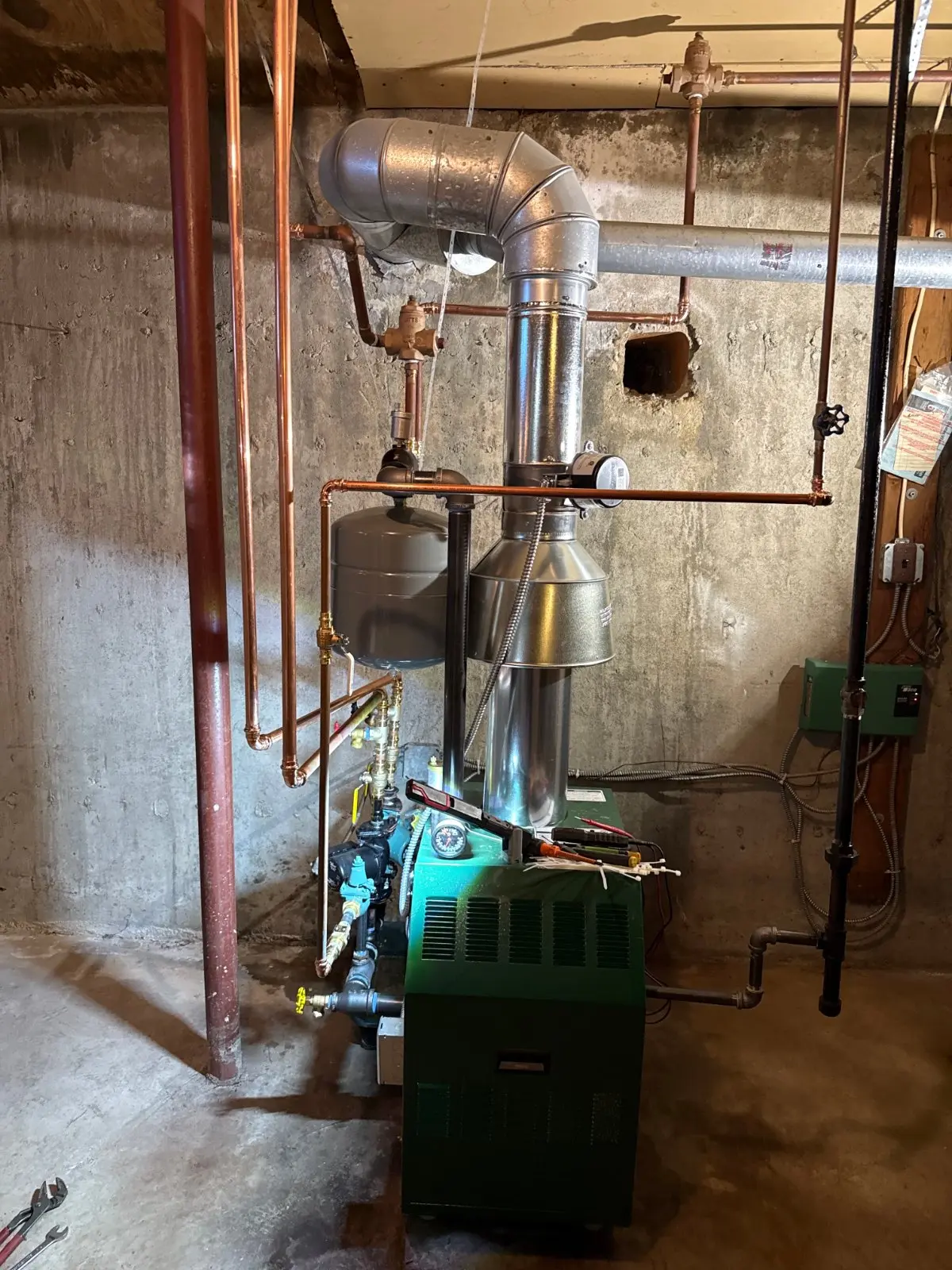 New gas boiler with new venting and piping in a basement, Dix Hills NY