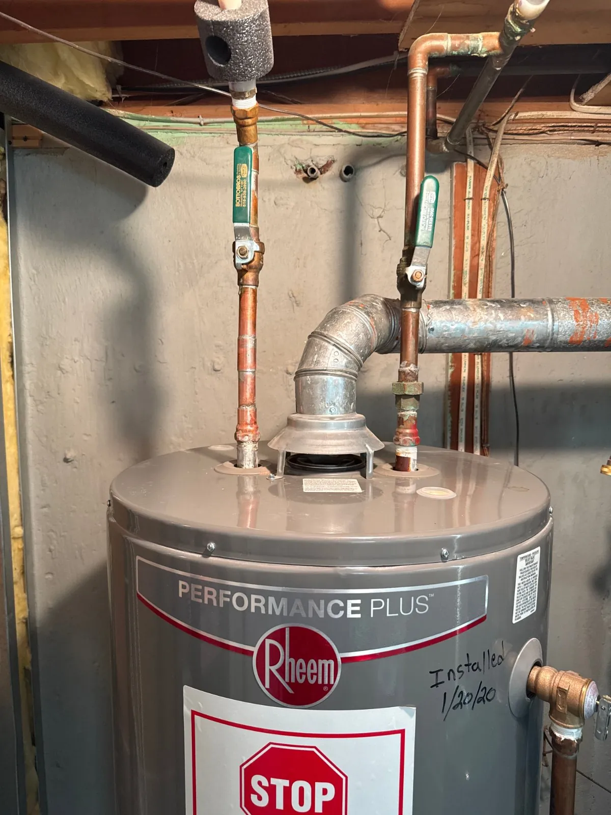Water heater piping after the repair