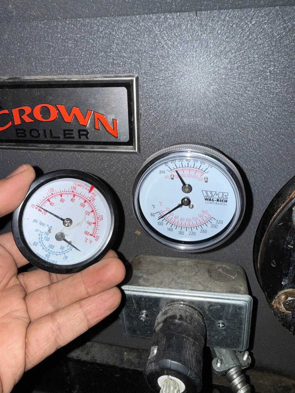 Crown boiler gauges checked during the repair
