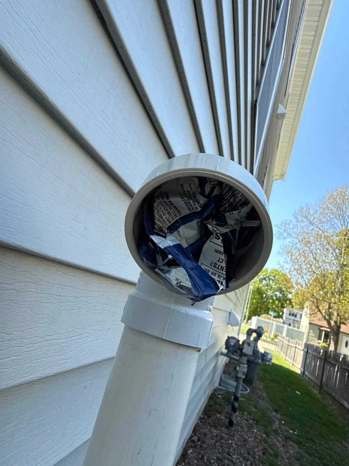 Water heater vent pipe outside the house, where the blockage was found, Huntington Station NY